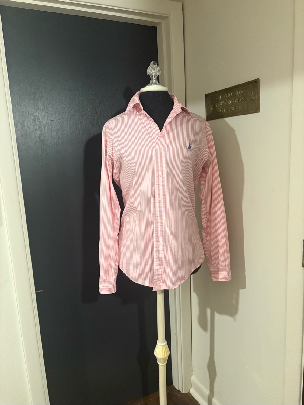 Ralph Lauren Pink and White Stripe Button-Down 100% Cotton Dress Shirt - Men